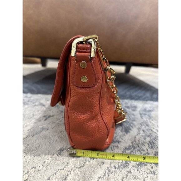 Tory Burch Amanda Big Logo Red Orange Foldover Crossbody Bag With Gold Hardware - Picture 3 of 12